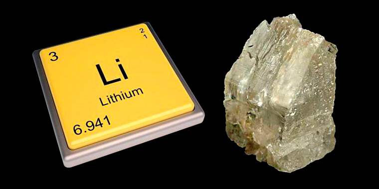 Símbolo químico del litio y mineral de petalita, de donde se extrae